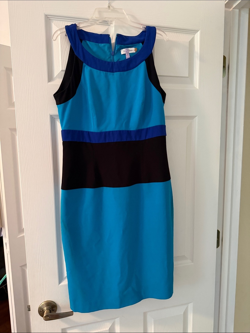 Calvin Klein Teal, Royal Blue & Black Colorblock Midi Dress